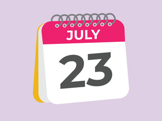 July 23 calendar reminder. 23 July daily calendar icon template. Calendar 23 July icon Design template. Vector illustration
