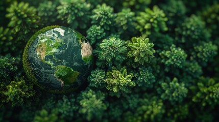 Aerial top view green forest with earth, Green planet in your hands, Save Earth, Texture of forest view from above ecosystem and healthy environment, earth day, Generative Ai 