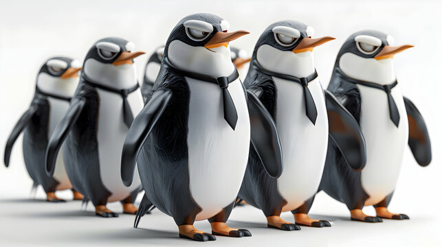 Penguin Business Team Avatar Set: 3D Icon Concept for Corporate Training and Team Building in Isometric Scene