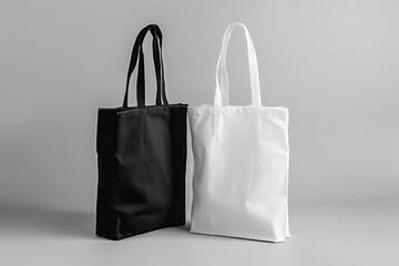 Clean and Simple White Tote Bag Mockup for Advertising and Branding - Perfect for Carrying Clothes and More on a Grey Background. Beautiful simple AI generated image in 4K, unique.