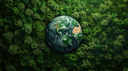 Aerial top view green forest with earth, Green planet in your hands, Save Earth, Texture of forest view from above ecosystem and healthy environment, earth day, Generative Ai 