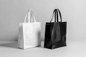 Clean and Simple White Tote Bag Mockup for Advertising and Branding - Perfect for Carrying Clothes and More on a Grey Background. Beautiful simple AI generated image in 4K, unique.