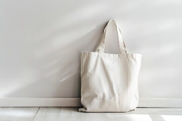 Pristine blue tote bag on a neutral background, symbolizing eco-friendly fashion.. Beautiful simple AI generated image in 4K, unique.