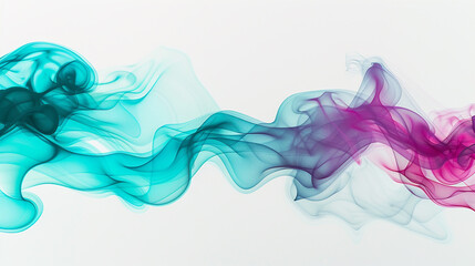Fototapeta premium Vibrant smokey turquoise and muted magenta waves, forming a cool and inviting abstract on a solid white background.
