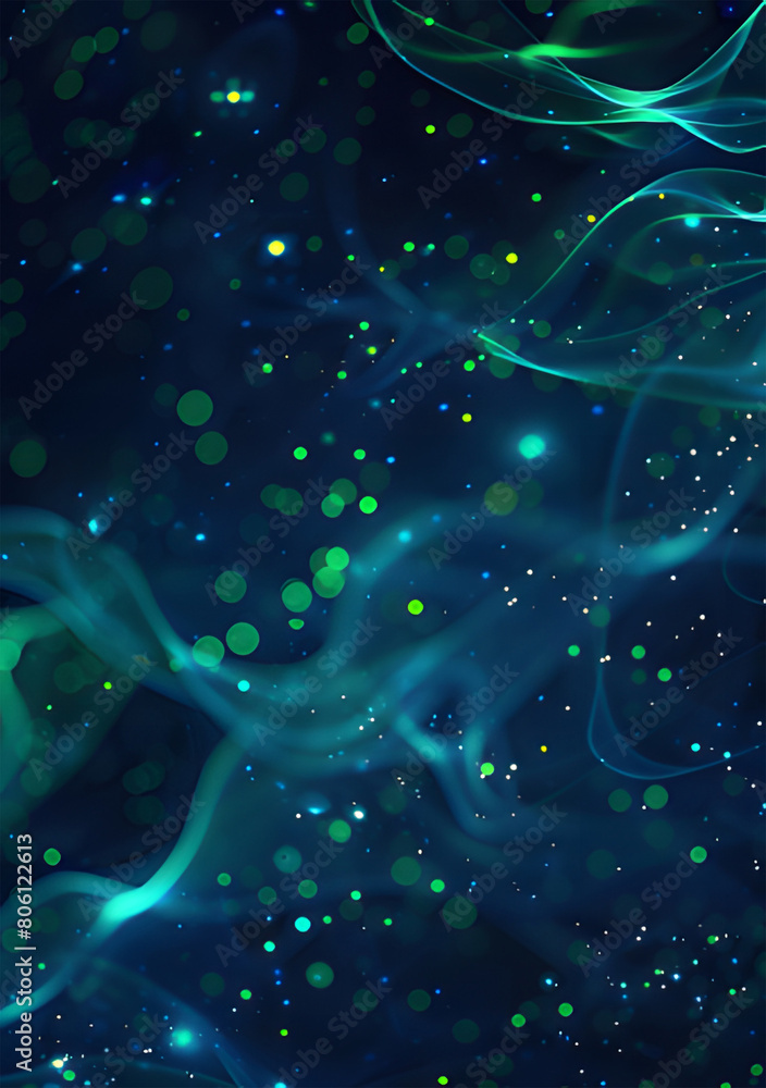 Wall mural a blue background with green glowing lines and dots ai generative