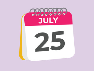 July 25 calendar reminder. 25 July daily calendar icon template. Calendar 25 July icon Design template. Vector illustration
