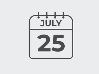 July 25 calendar reminder. 25 July daily calendar icon template. Calendar 25 July icon Design template. Vector illustration
