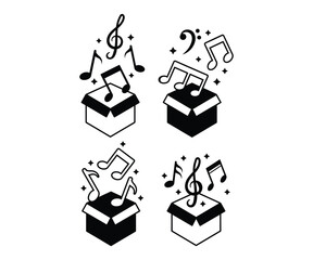 box of music notes flying vector design icon black white illustration collections template sets isolated © looli
