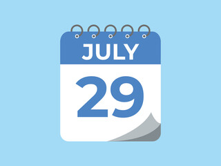July 29 calendar reminder. 29 July daily calendar icon template. Calendar 29 July icon Design template. Vector illustration
