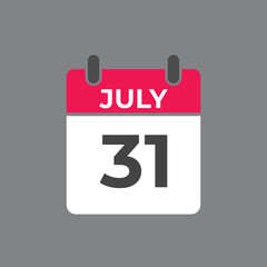 July 31 calendar reminder. 31 July daily calendar icon template. Calendar 31 July icon Design template. Vector illustration
