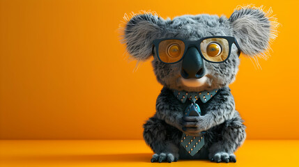 Ultra Realistic Koala Corporate Leader Avatar with Tie and Glasses in Isometric Scene - Ideal for...
