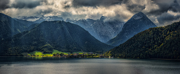 Mountain-Encircled Tegernsee Under Cloudy Sky