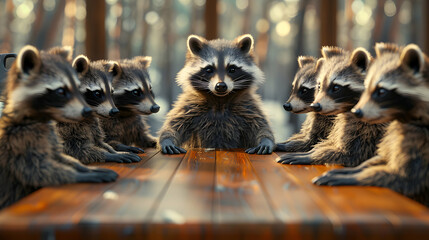 Isometric Illustration of Corporate Raccoon Business Meeting: Ultra Realistic Scene Depicting Collaboration and Decision Making