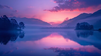 Craft an image of a peaceful lake at dawn