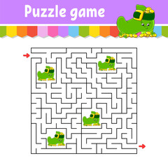 Square maze. Game for kids. Puzzle for children. Labyrinth conundrum. Find the right path. Cartoon character. Vector illustration.