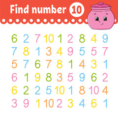 Find number. Education developing worksheet. Activity page with pictures. Game for children. Funny character. cartoon style. Vector illustration.