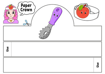 Paper crown template for kids. For games, pies, birthdays, holidays. With a cute cartoon character. Isolated on a white background. Suitable for printing. Vector illustration.