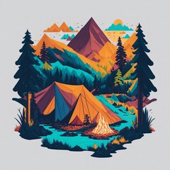 tshirt artwork design of camping