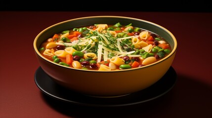 A yellow bowl overflowing with vibrant pasta and an assortment of colorful vegetables