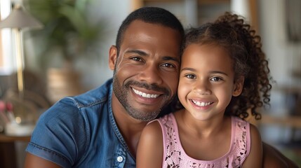 Joyous father daughter portrait in a natural home environment, their happiness infectious