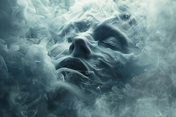 A monstrous face emerges from swirling smoke, its features shifting and unnatural