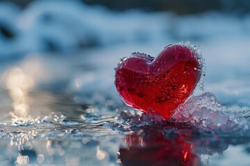 Contrast between the warmth of the heart and the coldness of the ice symbolizing emotional detachment