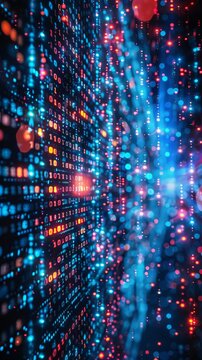 Dynamic background of digital binary code streaming across a computer screen, tech texture concept