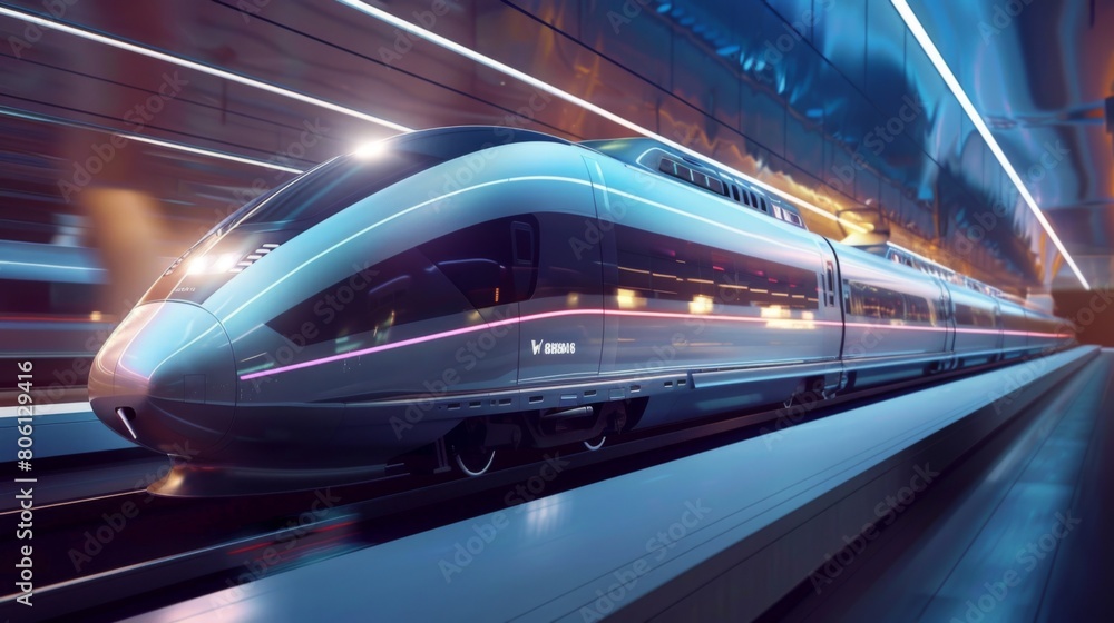 Poster A futuristic concept of high-speed train travel, featuring sleek design elements and advanced technology for maximum efficiency.