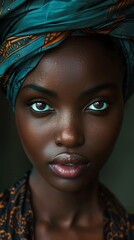 Portrait of a black African woman exuding grace and strength in her eyes