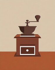 A vintage-style coffee grinder in a flat style