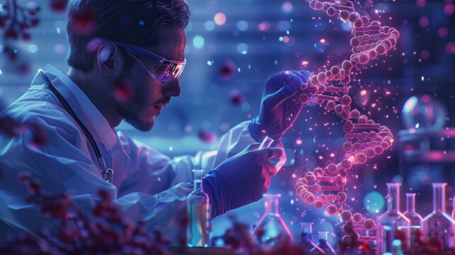 showcases scientists conducting pharmaceutical research on blood cells and antiviral treatments. Holding medical test tubes or small vials and using biotechnology to sequence genomic DNA.