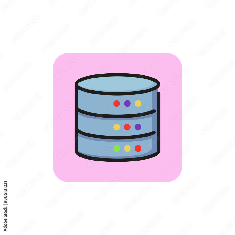 Poster icon of cylindrical database. server disc, computing, information. data concept. can be used for top