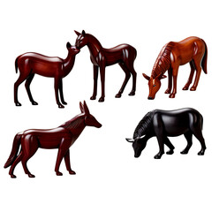 A collection of hand-carved mahogany animal figurines Transparent Background Images