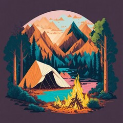 tshirt artwork design of camping
