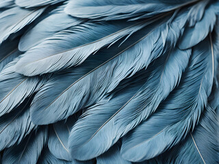 Avian Elegance: Close-up of Luxurious Blue-Gray Bird Feathers. Iridescent Blue-Gray Feathers in Detail. generative AI