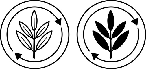 Lyocell Fabric Fiber Icons. Black and White Vector Icons Eucalyptus Branches. Textile Fiber Based on Natural Fiber. Tag, Label For Clothes