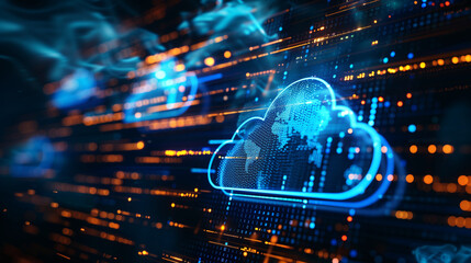 Cool neon toned image representing cloud computing, data flow