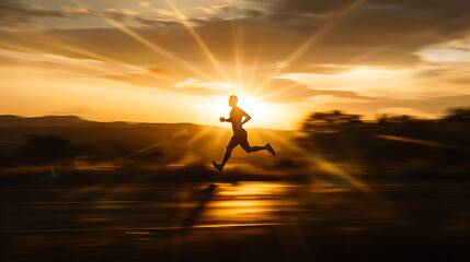 Silhouette of an athlete running against sunset