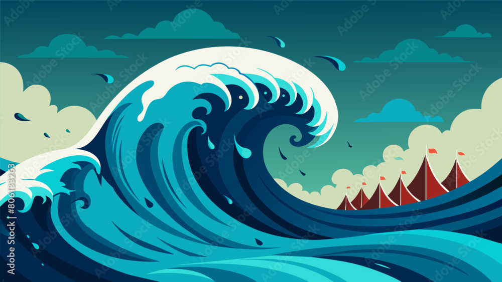 Aufkleber as the societal unrest intensifies the waves grow taller and more menacing creating a sense of dange
