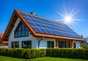 Fototapeta premium Energy Subsidies Boosting Clean Energy: Solar Panels on an Efficient Home