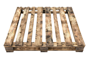 Wooden pallet isolated on a white or transparent background. Pallet for transporting cargo. Close-up of a wooden pallet, side view.