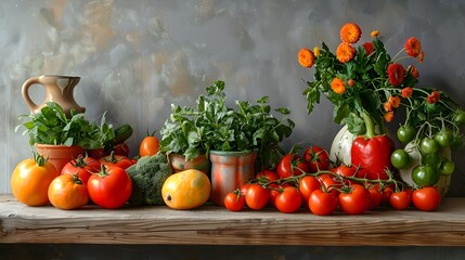 Vibrant Organic Produce in Reusable Containers on Rustic Wooden Table Highlighting Eco Conscious...