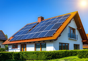 Fototapeta premium Energy Subsidies Boosting Clean Energy: Solar Panels on an Efficient Home