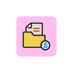 Icon of profitable contract. File, document, coin. Bargain concept. Can be used for topics like agreement, corruption, business