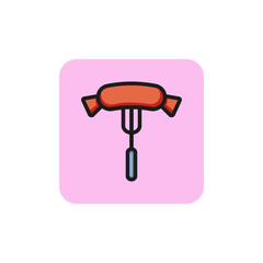 Sausage on fork line icon. Grill, meat, barbecue. Picnic concept. Can be used for topics like food, nature, cooking.