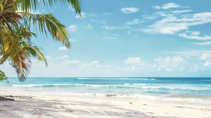Fototapeta premium Stunning Beach Scene: White Sand, Palm Trees, and Blue Sky