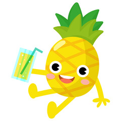 pineapple drinking cocktails, orange juice, coconut water, Funny pineapple hello summer