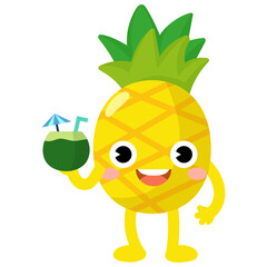 pineapple drinking cocktails, orange juice, coconut water, Funny pineapple hello summer