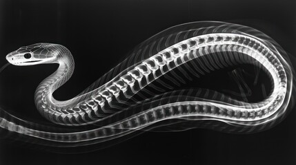 Xray of a snake showcasing the skeletal structure along its length.