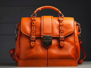 Everyday Essential: Stylish Orange Leather Bag for On-the-Go. A Sleek Orange Leather Bag Completes Your Look. generative AI